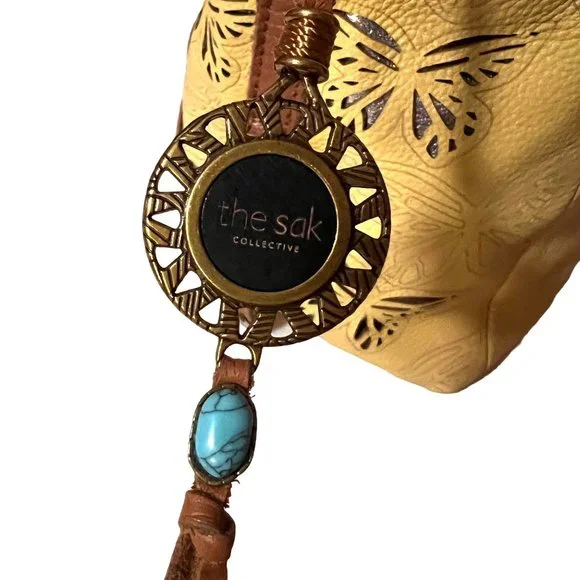 Vintage THE SAK COLLECTIVE Yellow Leather Hobo Shoulder Bag - Picture 14 of 16